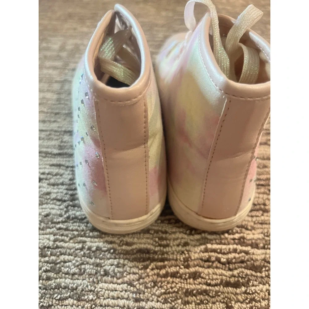 Childrens Place Girls Tie Dye Rhinestone High Top Sneakers Pink Pastel Size 6